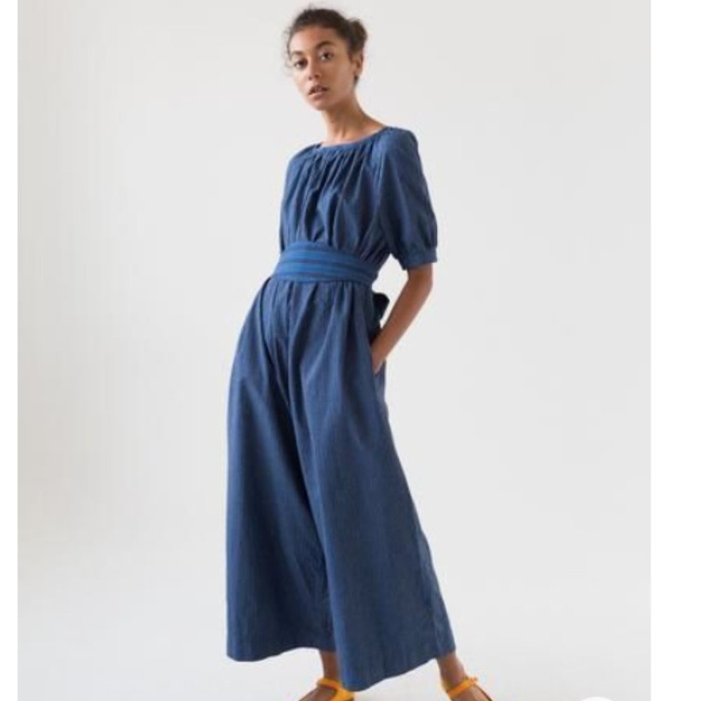 Caron Callahan 'Theos' striped indigo jumpsuit